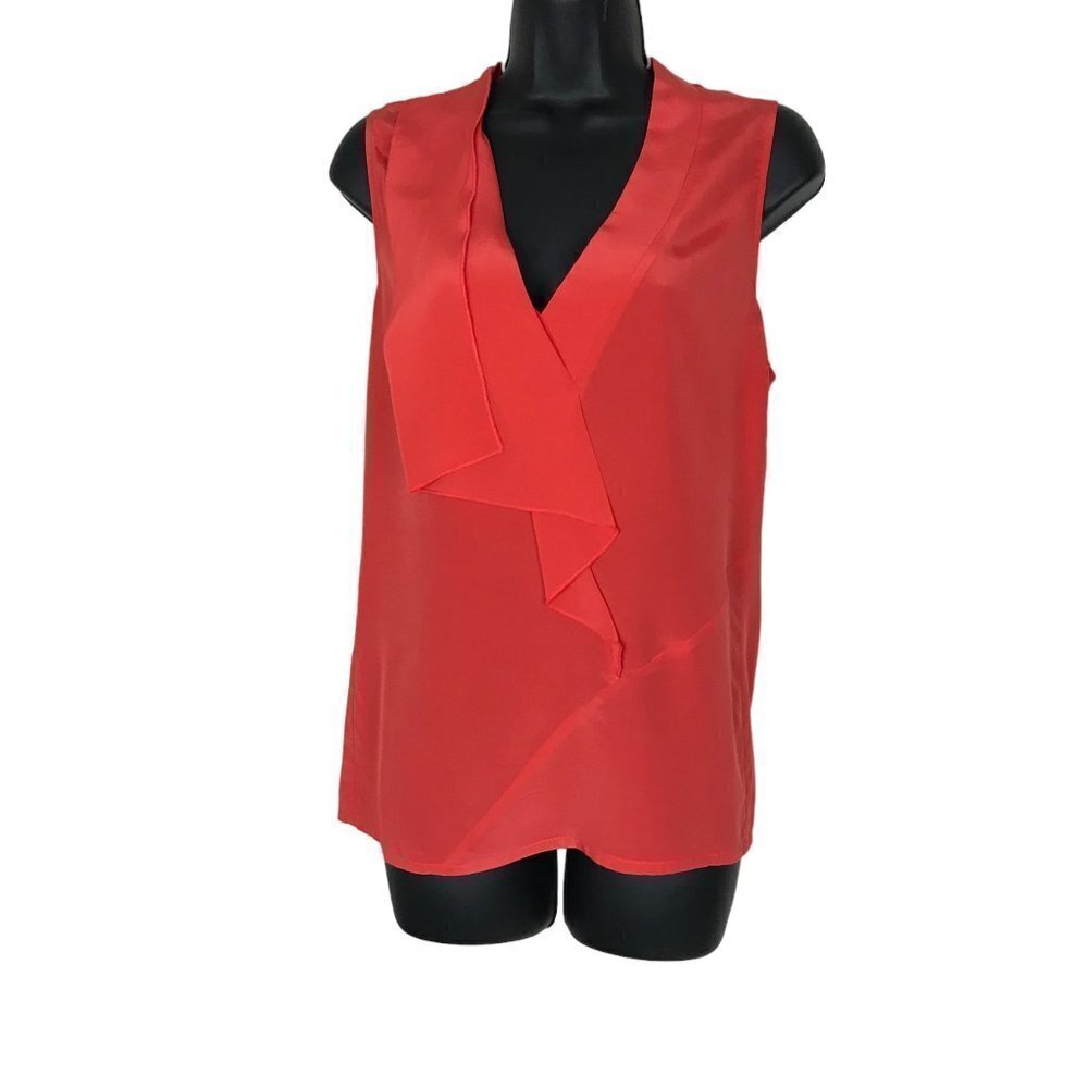 JUDITH & Charles Bright Orange 100% Silk Front & Viscose Back Blouse Size 8